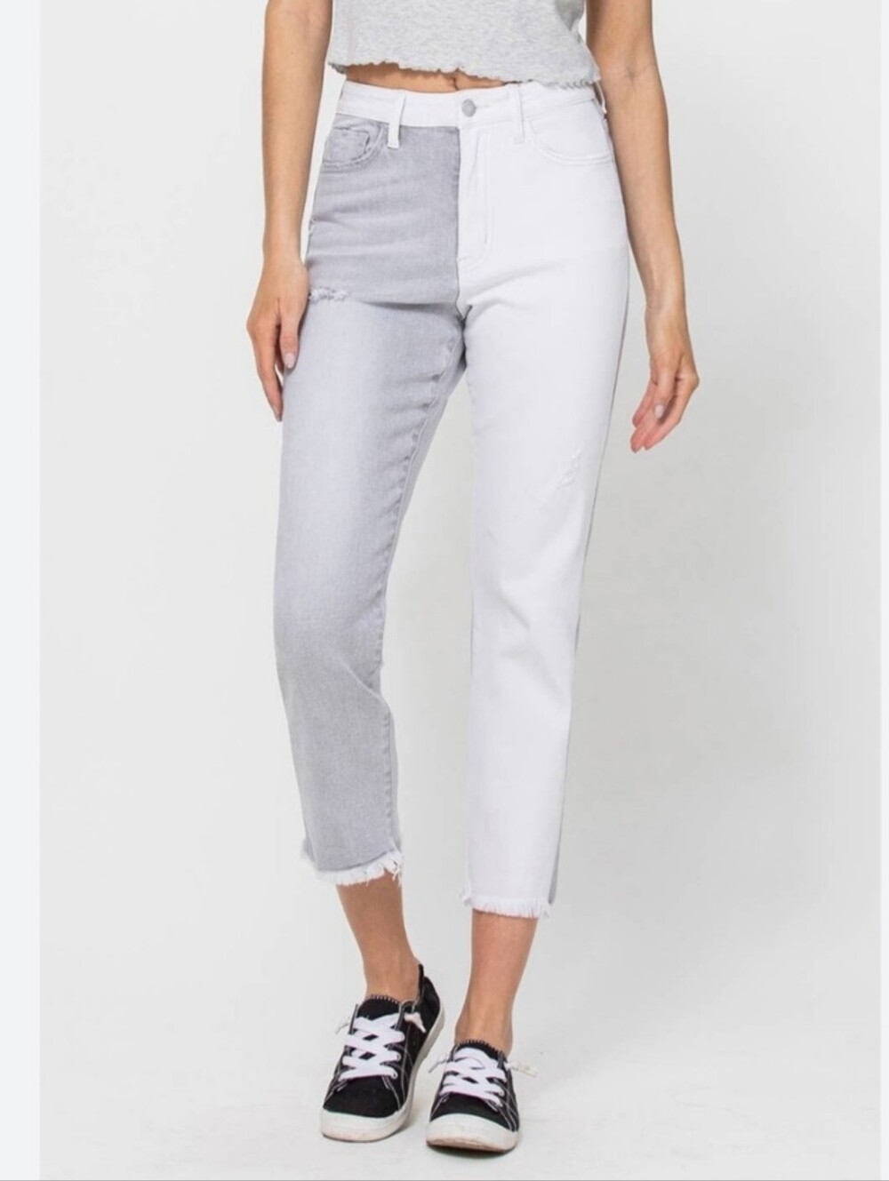 Flying Monkey two-tone, high-rise Croped Jeans Pants